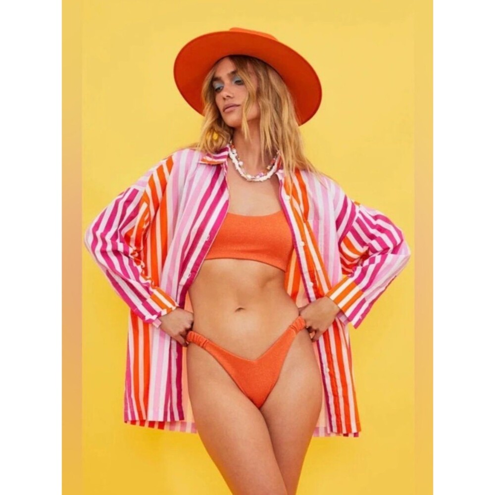 Beach Riot Sunset Stripes Alexa Button Down Top/ Cover Up Size Extra Large